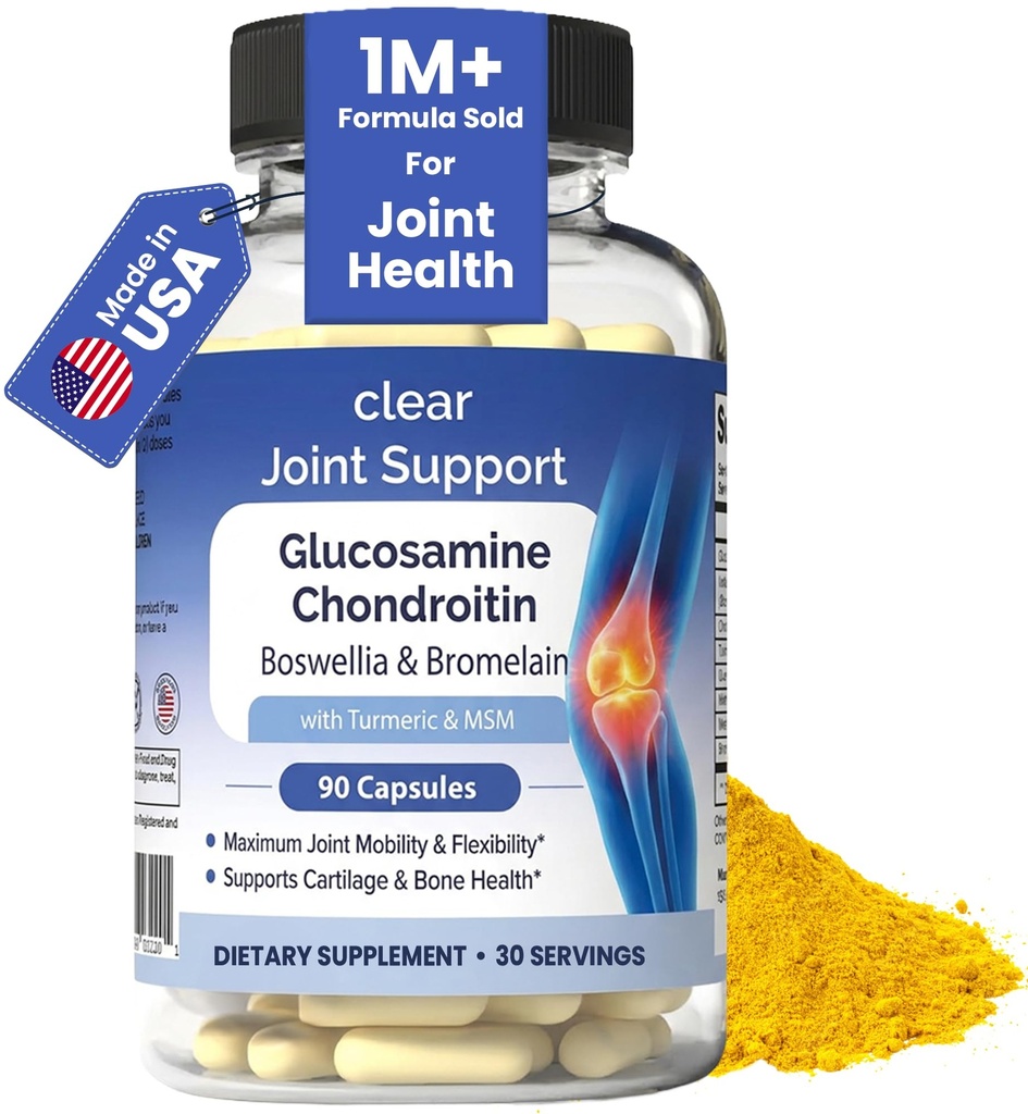 Glucosamin Chondroitin MSM dengan Turmeric & Boswellia 90 Capsules 124; 8-1 Dukungan Bersama untuk Fleksibilitas & Mobility 124; Tambahan Bersama untuk Pria & Perempuan - Dukung Mundur, Knee, Hips & Joints