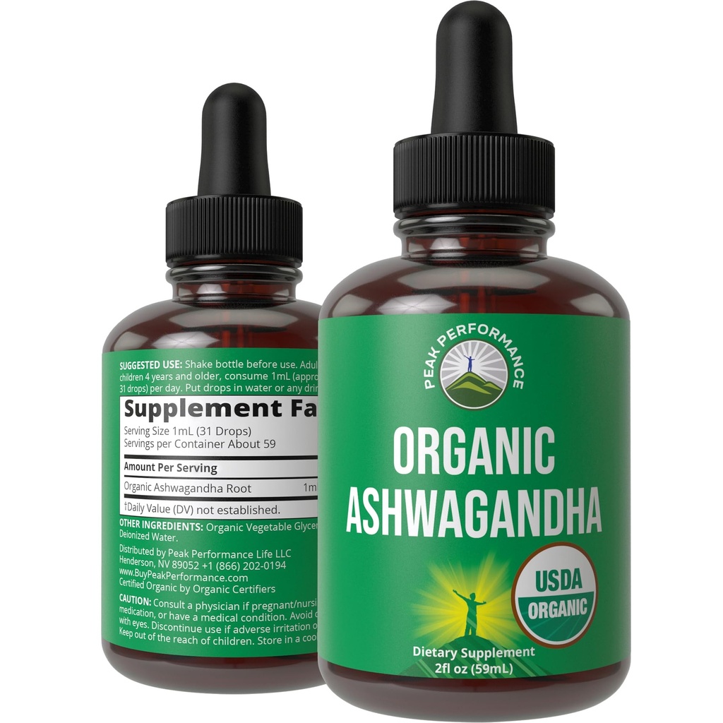 Ashwagandha Liquid Drops. Ekstra Kekuatan Ashwagandha Root Ekstrak untuk Perempuan, Pria, Anak. Dengan Adaptogens. Zero Sugar, Organik, Gluten Free Tincture Suplemen.