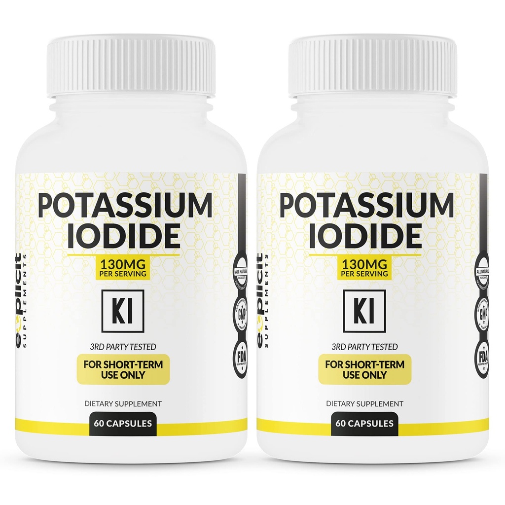 (2 Kemas) Potasium Iodide Capsules 130mg Dose - 60 Servings - Thyroid Dukungan & Pertahanan - KI Potasium Iodium Thyroid Dukungan Vitamin