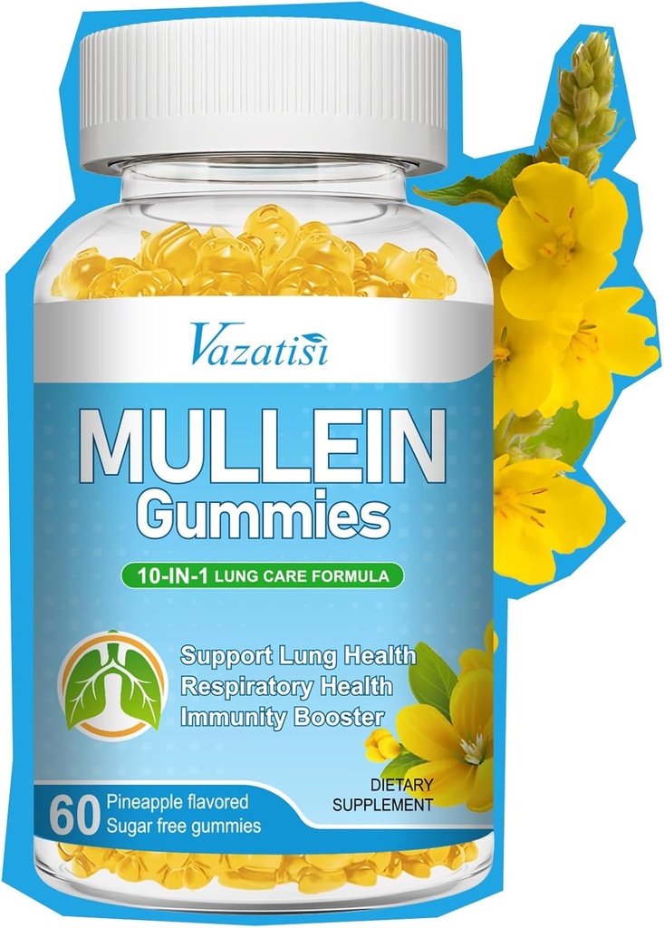 10 dari 1 Mumlein Gummies untuk Lungs, Mulein Leaf Extract dengan Bromelain, Quercetin, Magnesium - Dukung Lung Cleanse untuk Kesehatan, 60ct