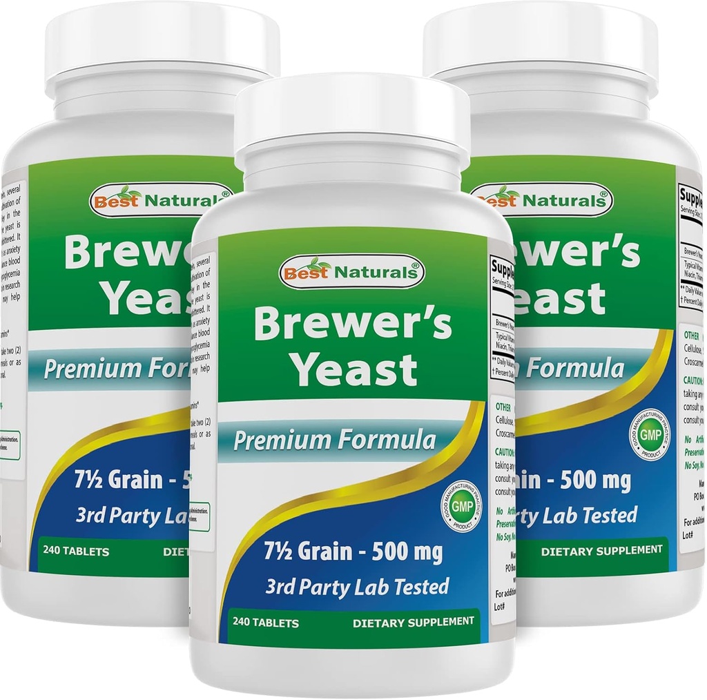 Sastra terbaik, Brewer Yeast, 7- 1 / 2 Grains dengan Vitamin B1, Vitamin B2, 1000 mg 240 Tablet (240 Count (Paket 3)