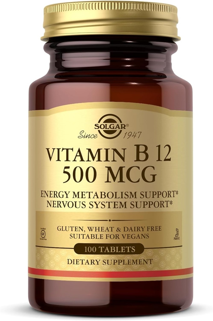 Solgar Vitamin B12 500 mcg - 100 tablet - Vegan, Gluten Free, Dairy Free, Kosher - 100 pelayan