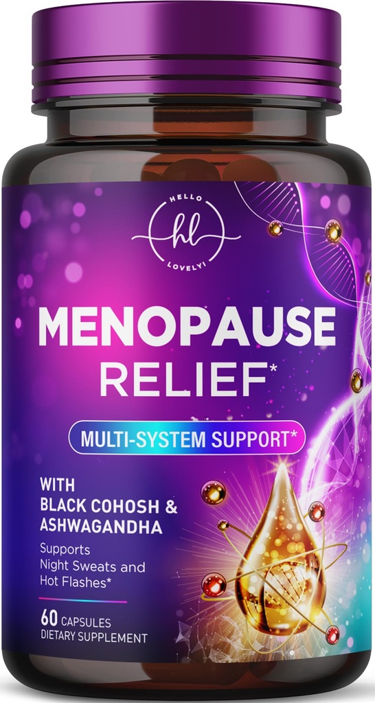 Suplemen Menopause bagi Perempuan dengan Black Cohosh - Natural, Mild Hot Flash, Night Sweets & Hormone, Menopause Relief dengan Dong Quai, Energi & Saldo, Non-Gluten Free - 60 Kapsul
