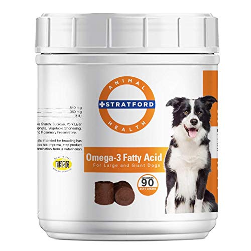 Pharmaceuticals Stratford EZ Chew Omega 3 Fatty Acid Chew Max Power - Dog Omega 3 Supplement - Soft Chew Treats with Fish Oil for Dogs - Besar dan Giant Dogs - 90 Soft Chews
