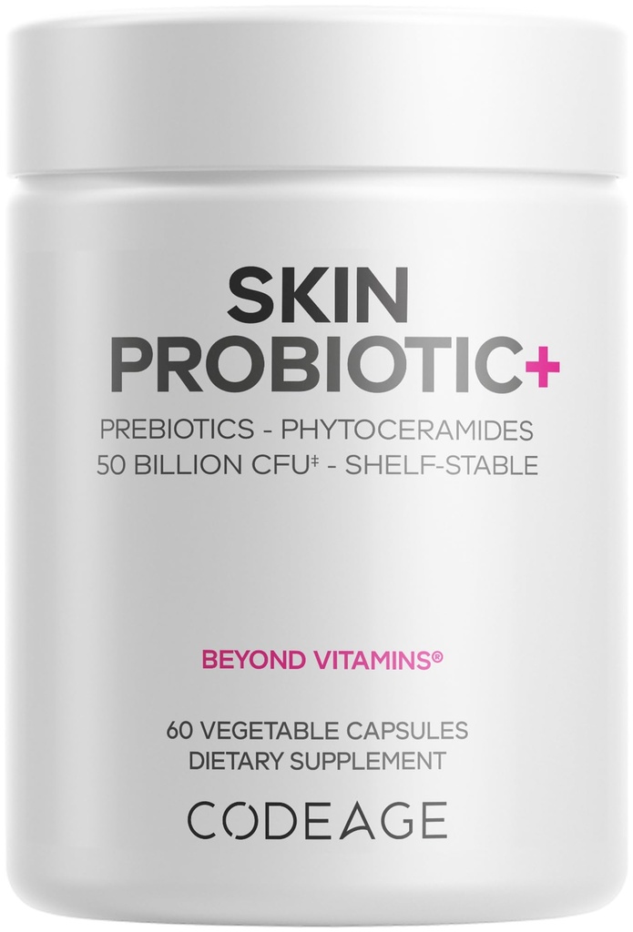 Codeage Skin Progories + Prestion- Skin Care Routine Suplement - 50 Milyar CFU - Ayurvedic Botanic Herbs - Program- Shelf Stable Cleanser, Non-GMO, Vegan - 60 Capsules