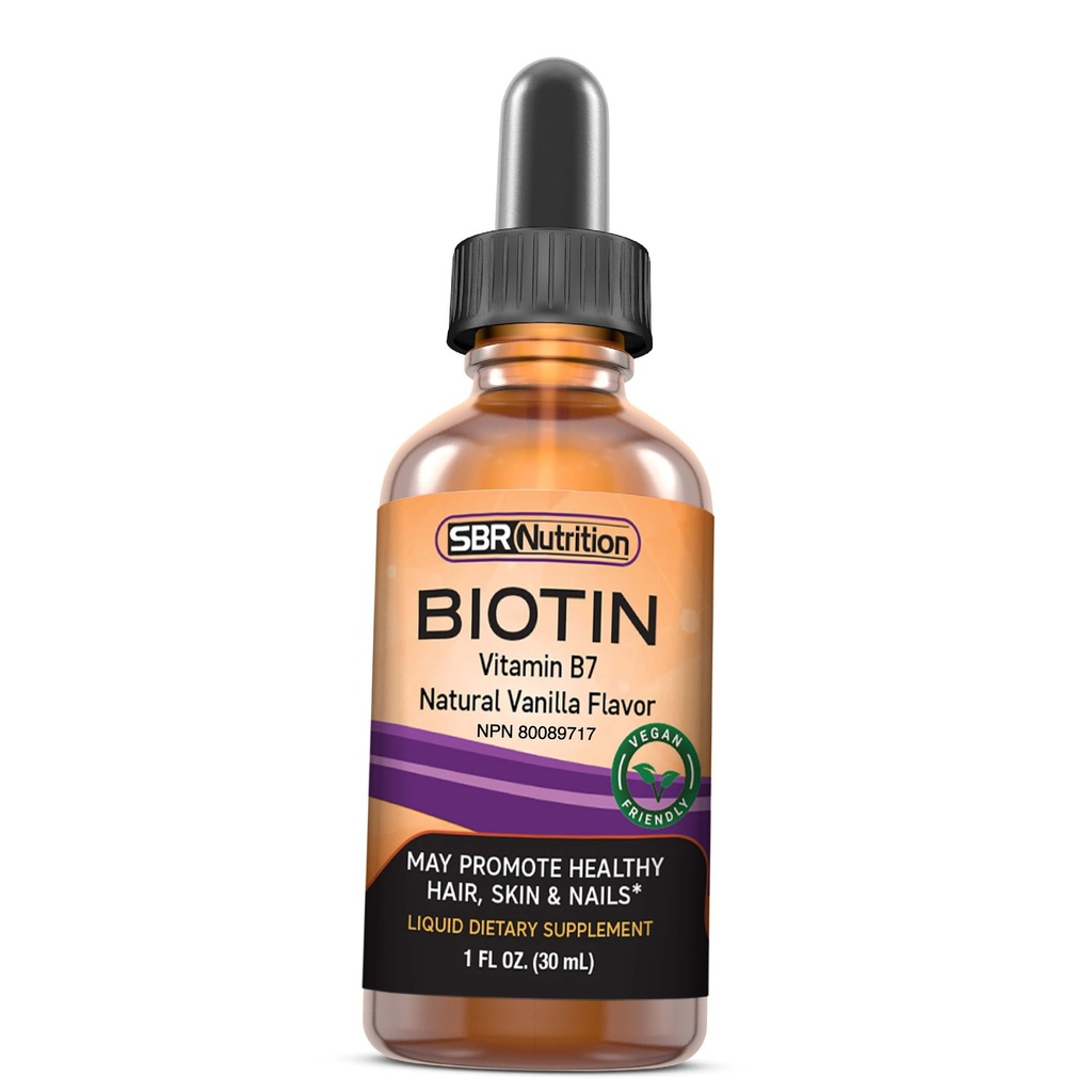 SBR Nutrition Biotin Cair Drops, 5000mcg per Serving (60) 1.0Fl.oz (30ml) Vanilla
