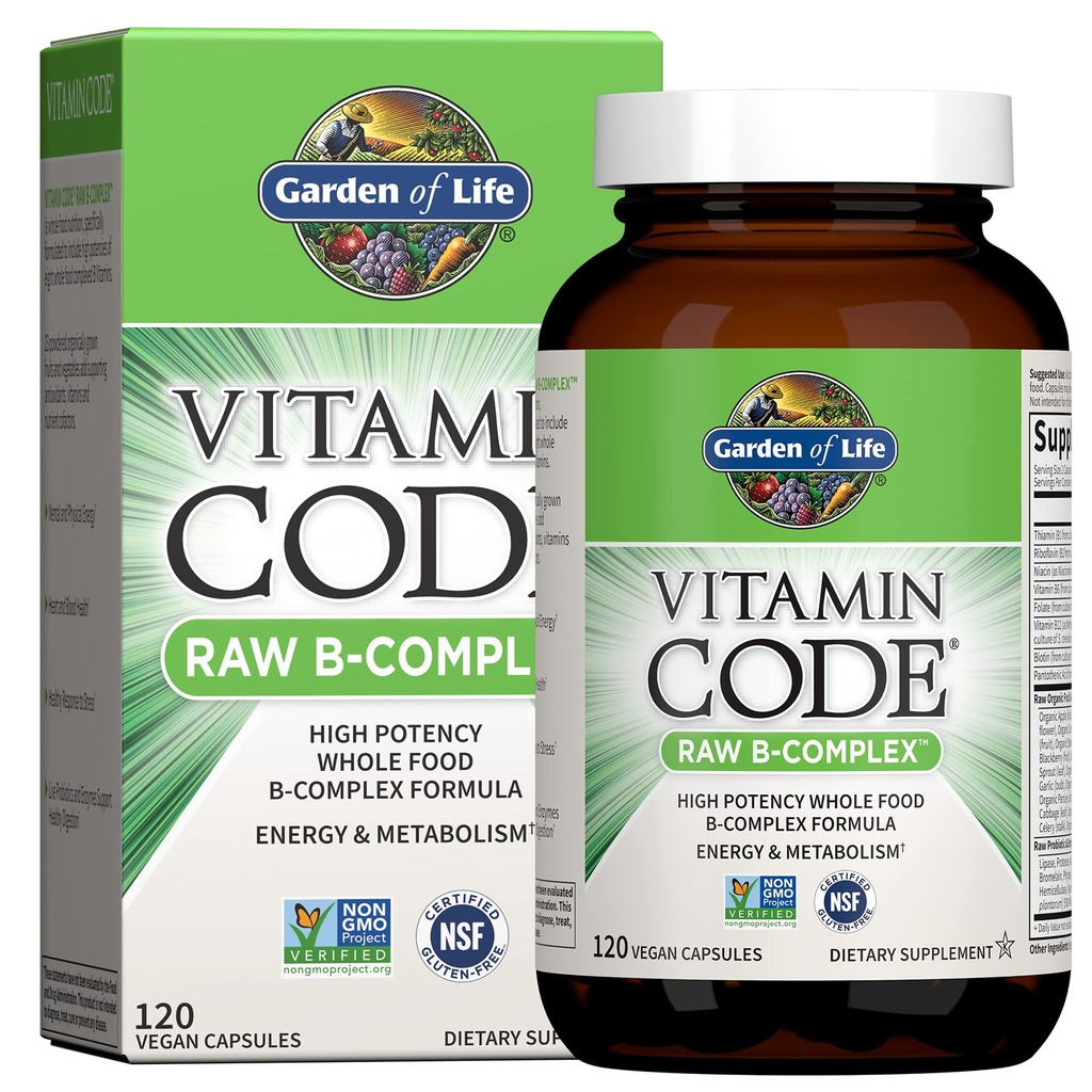 Taman Hidup Vitamin B Kompleks, 120 Vegan Capsules, Potency Potamins Tinggi untuk Energi & Metabolisme dengan B6, Floid & B12 sebagai Methylcobalamin Plus Progories
