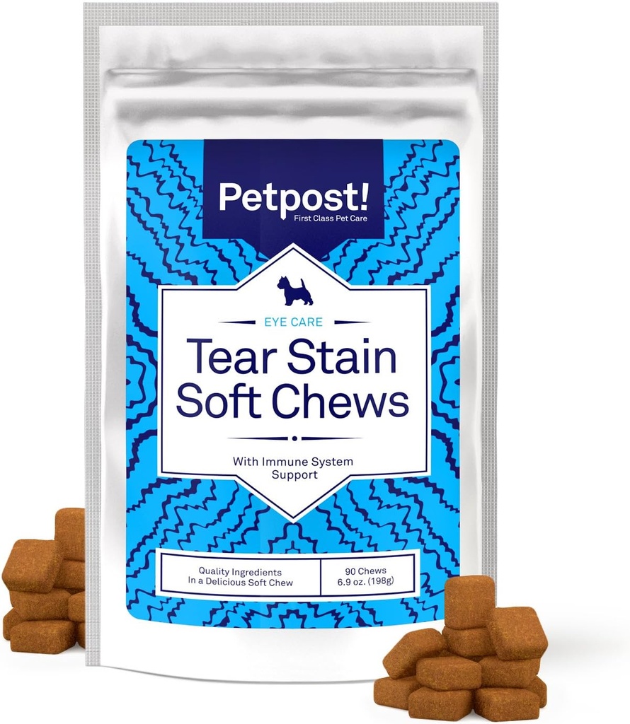 Petpost Tear Sear Remover Soft Chews for Dogs 126; 90 Count Cheese Flavor Dog Tear Tair Suppport: