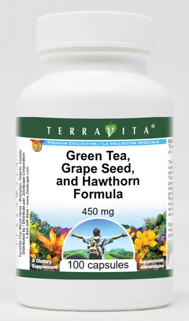 Dukungan Tekanan Darah Tinggi - Teh Hijau, Benih Grape dan Hawthorn - 450 mg (100 Kapsul, ZIN: 517080)