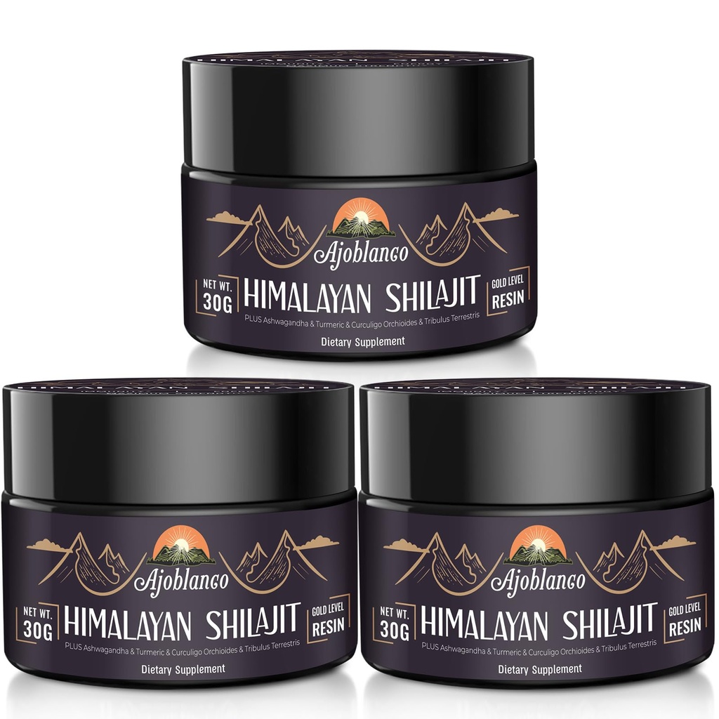 Ajoblanco 600mg Islam alami Shilajit Resin Organik - Himalaya Gold Shilajit Resin dengan Organic Ayurvedi Blend Tinggi Potensi Energi, Kekuatan dan Kebal, Kembaran 3