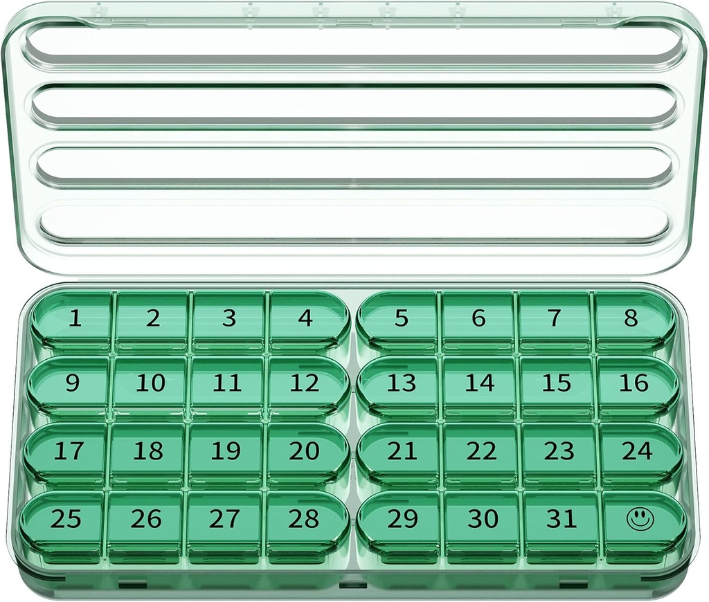 Zoksi Monthly Pill Organizer 1 Waktu sehari, 30 Hari Pengelola Kotak Pil Pill Sekali sehari, Satu Bulan Kasus Pil Besar untuk Perjalanan, 31 Hari Kontainer Harian Medcine untuk Vitamin, Tambahan & Obat (Olive)