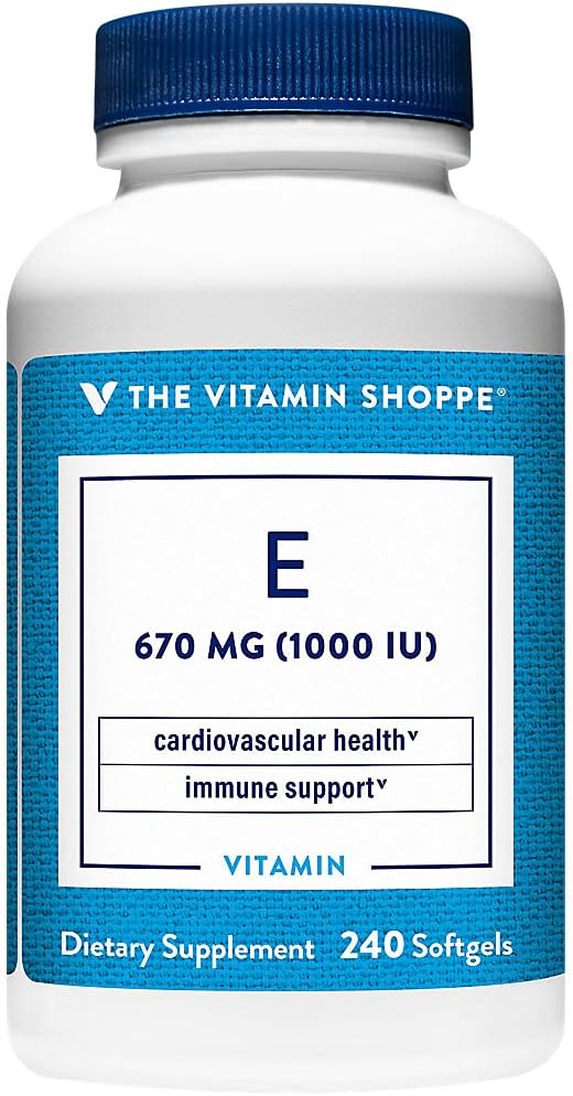 The Vitamin Shoppe Vitamin E 1.000IU - Natural Softgels, Sufforts Healthy Cardiovascular System, Immune Health & Eye Health - Once Daily (240 Softgels)