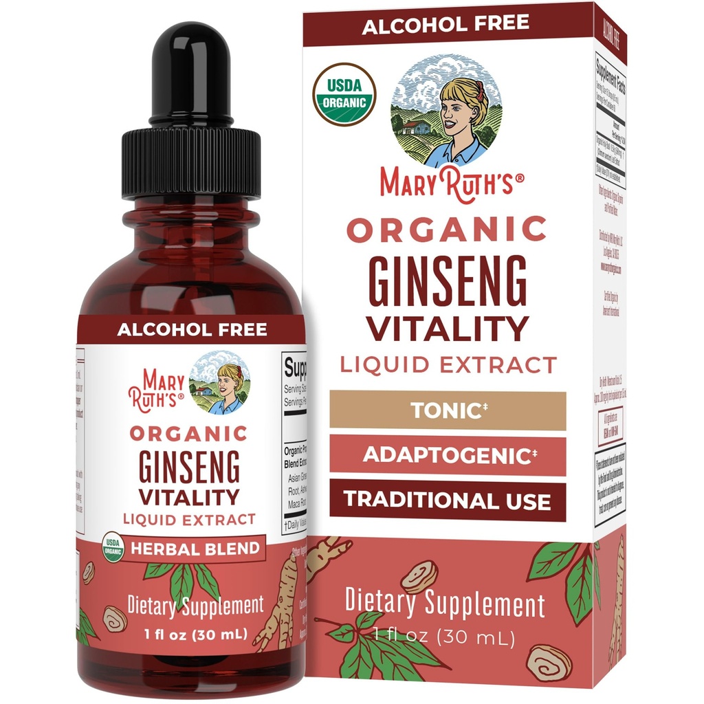 MaryRuth Organics Herbal Supplemen Fungsi Otak 124; Boost Energy 124; Memory 124; Vitalitas USDA 124; Ginseng dengan Ashwagandha 124; Eleuthero dan Maca Root Extract 124; 1 Fl Oz