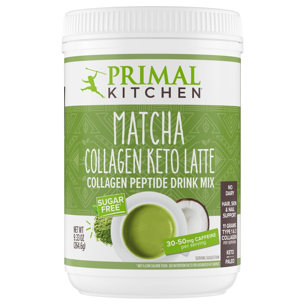 Primal Kitchen Matcha Collagen Keto Latte Powder, Sugar- Free Collagen Peptides, 9.33 Ounces