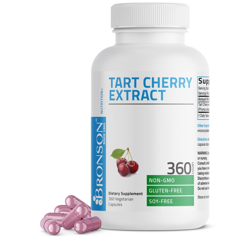 Bronson Tart Cherry Extract 2500 mg Vegetarian Capsules dengan Antioksidan dan Flavonoid Non-GMO, 360 Count