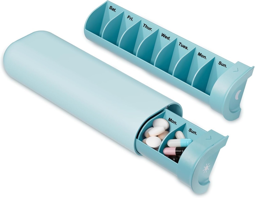 Upgraded Pill Organizer 2 Times sehari, AM PM Pill Box 7 Day, Weekly Travel Pill Container, Cute Pill Case for Vitamin, Medication, Vitamin, Fish Oils and Suplemen (Biru)