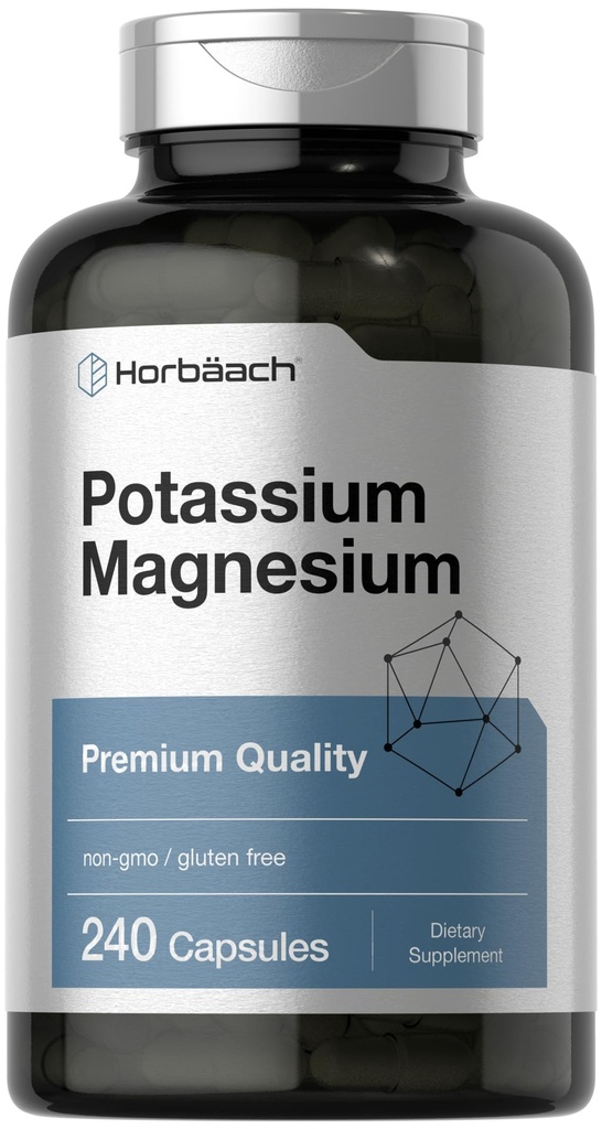 Suplemen Potasium Magnet Horbach Magnesium 124; 240 Capsules 14; Premium Quality 1124; Non-GMO & Gluten Bebas