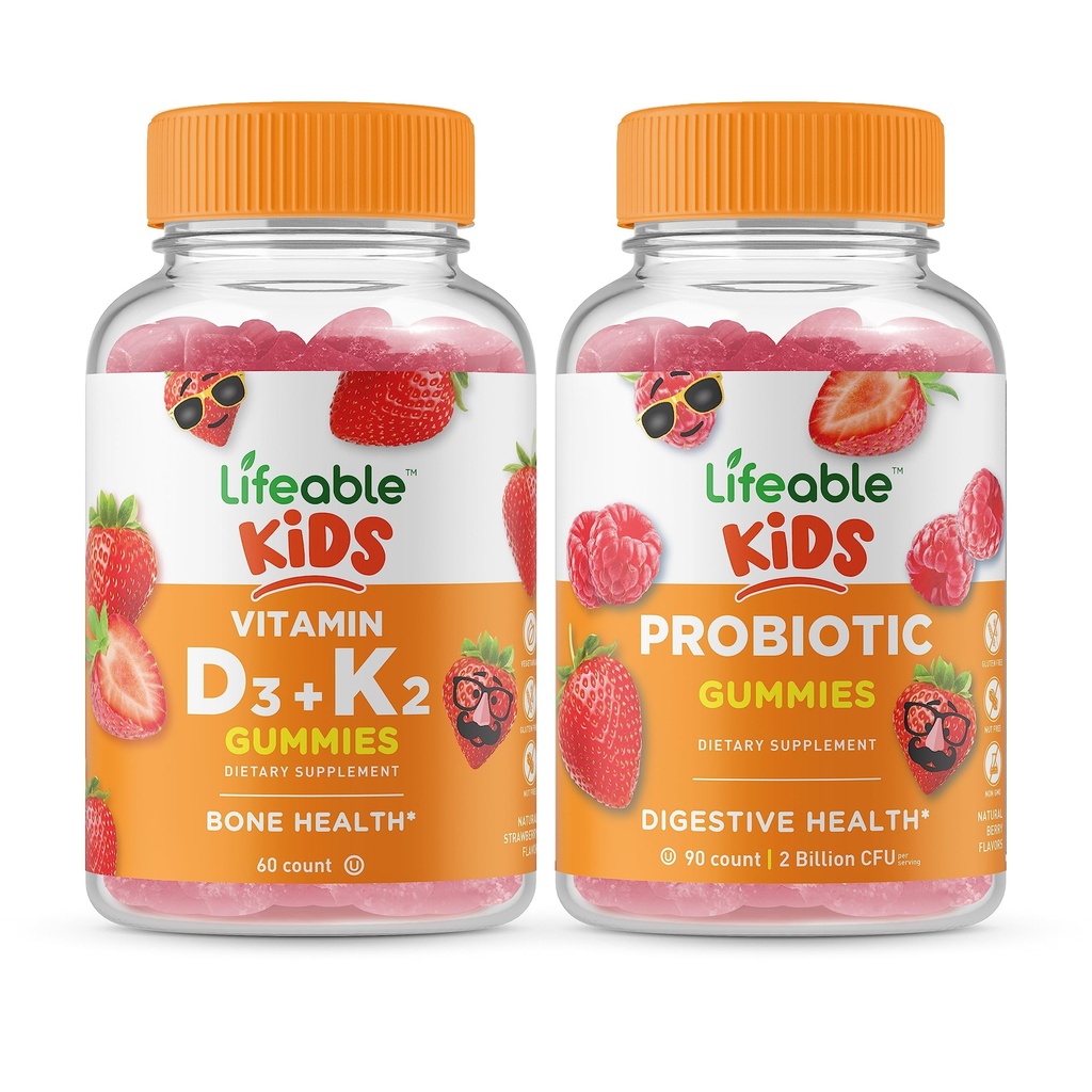 Lifeable Vitamin D3 + Vitamin K2 Kids + Probiotic 2 Milyar CFU Kids, Gummies Bundle - Wisting, Vitamin Supplemen, Gluten Bebas, GMO Bebas, Gummy Berharga