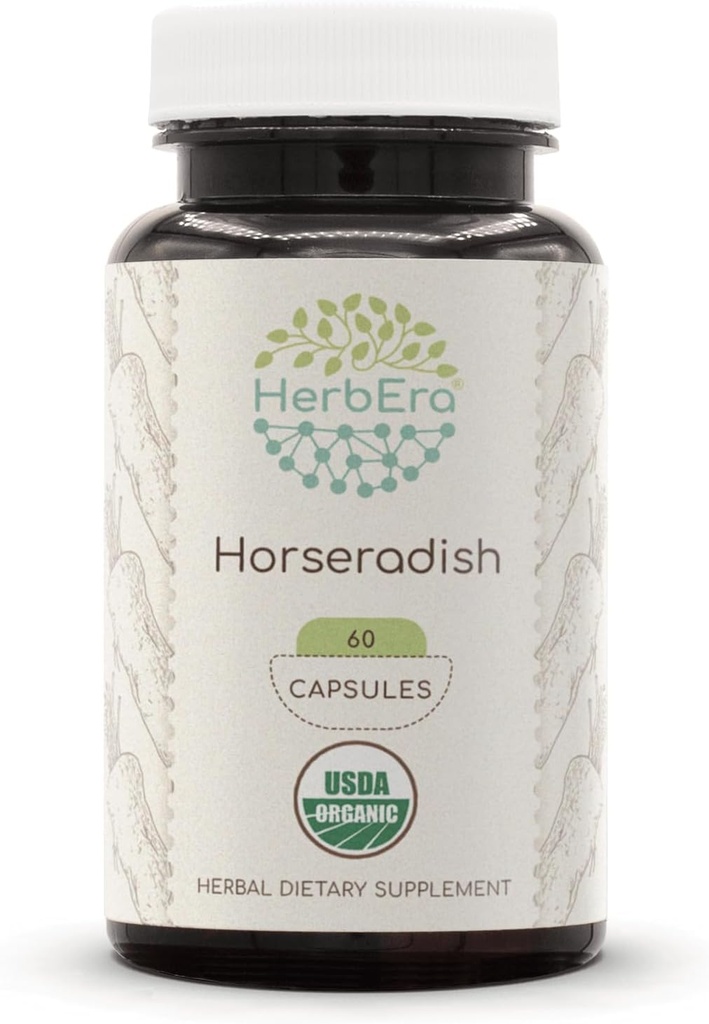 HerbEra Horseradish USDA 60 Kapsul 124; Suplemen Herbal Alam 124; Certified Organic Vegetarian Capsules dan Organik Horseradish (Armoracia Rusticana) Root Kering (60 Capsules)