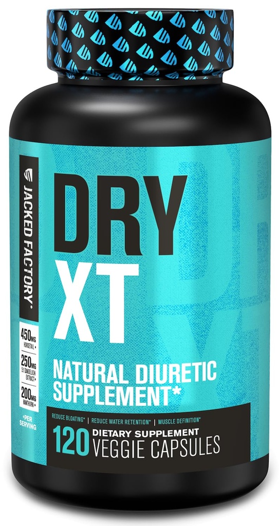 Jacked Factory Dry- XT Diuretic Water Pills - Natural Supplemen 124; Reduces Water Reduces & Bloating 124; Dandelion Root Extract, Potasium, 7 More Powerful Ingreations - 120 Veggie Capsules