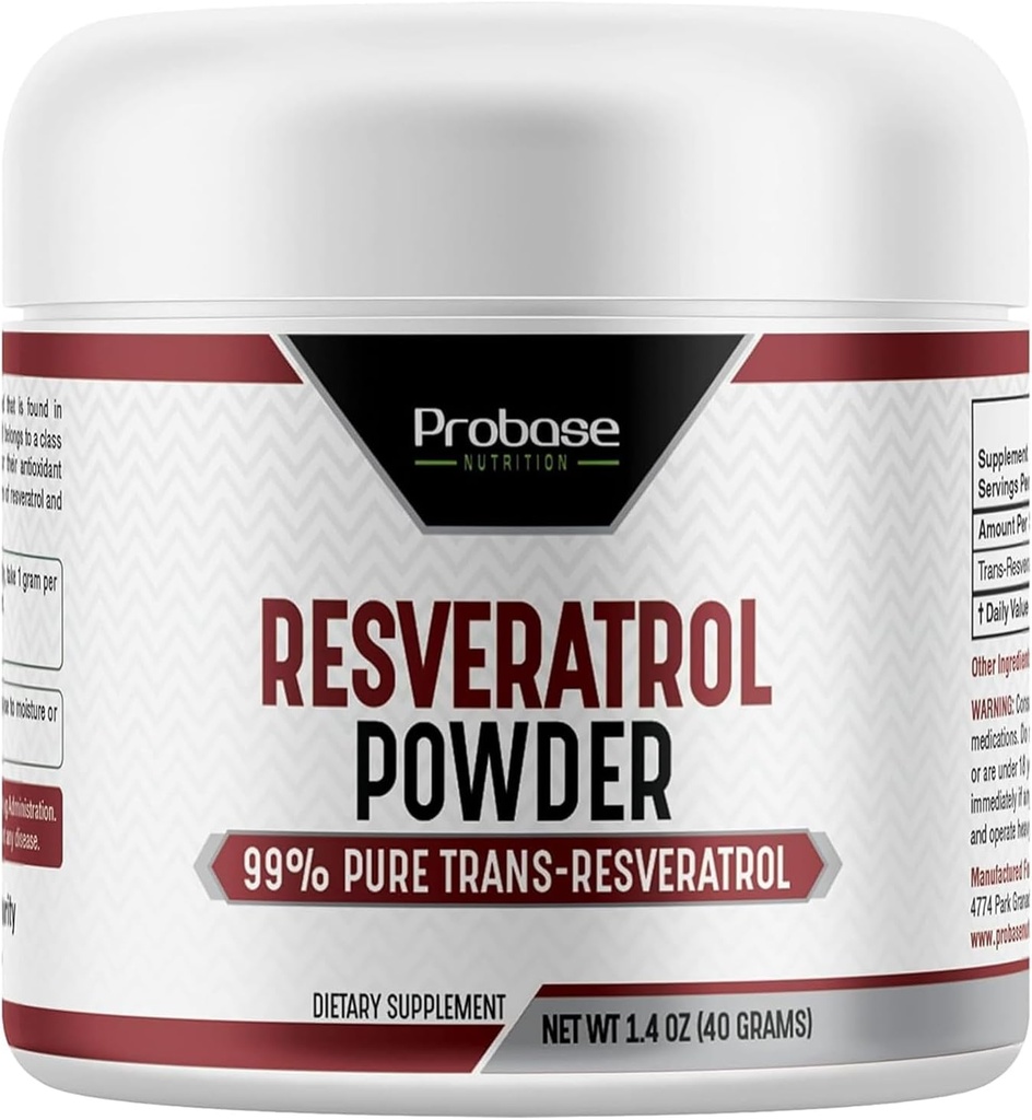 Probase Nutrection Trans Reveratrol Supplement, Aboure Resveratrol Tinggi untuk Dukungan Umur, Persediaan 40 Hari, 40 Grams