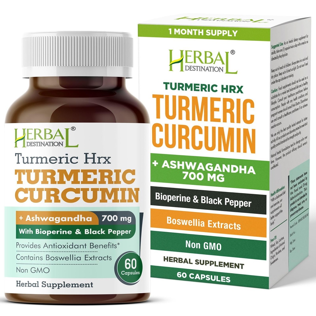 Suplemen Turmeric Hrx- Imune Tambahan, Metabolisme Booster Bersama Suplemen dengan Turmeric Curcumin, Boswellia, Ekstrak Curcuma & Black Pepper - 60 Capsules