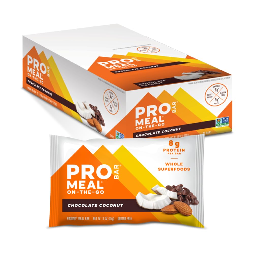 ProBAR-Meal Bar, Chocolate Coconut, Non- GMO, Gluten- Free, Healthy, Plant-Based, Whole-Food Ingreations, Natural Energy (12 Count)