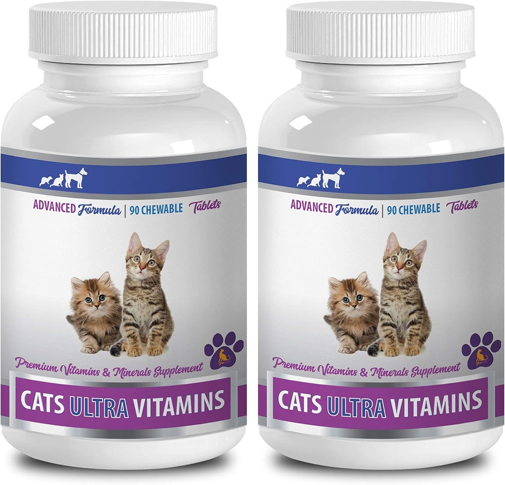 Vitamin untuk Kucing Kucing Kucing - Ultra Vitamin untuk Kucing - Minevered sehat dan Vitamin Formula - Chews - kucing Kalsium - 2 Botol (180 Treats)