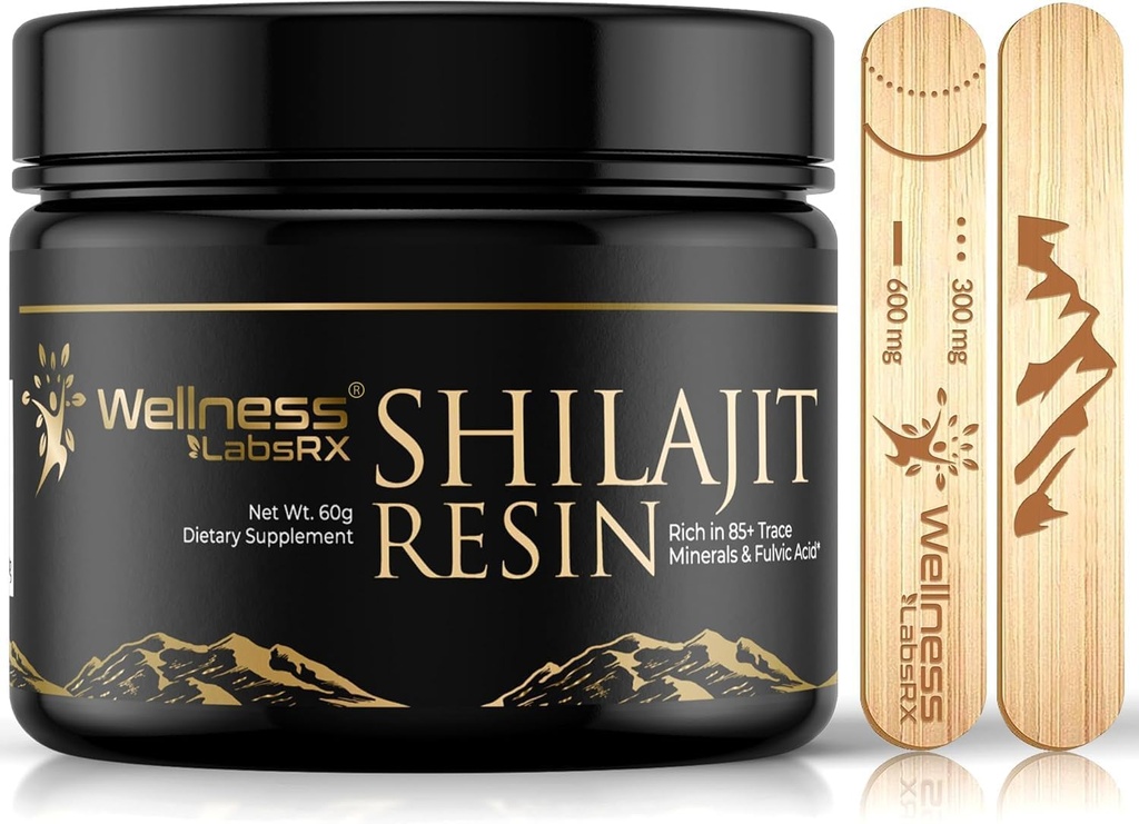 Shilajit Resin dengan Fulvic Acid dan Trace Mineces - Golden Grade Hilayan Shilajit untuk Pria - Chilajit dari Gilgit Dikemas dengan 85 + Mineral, Metabolisme dan Dukungan kekebalan - 60g