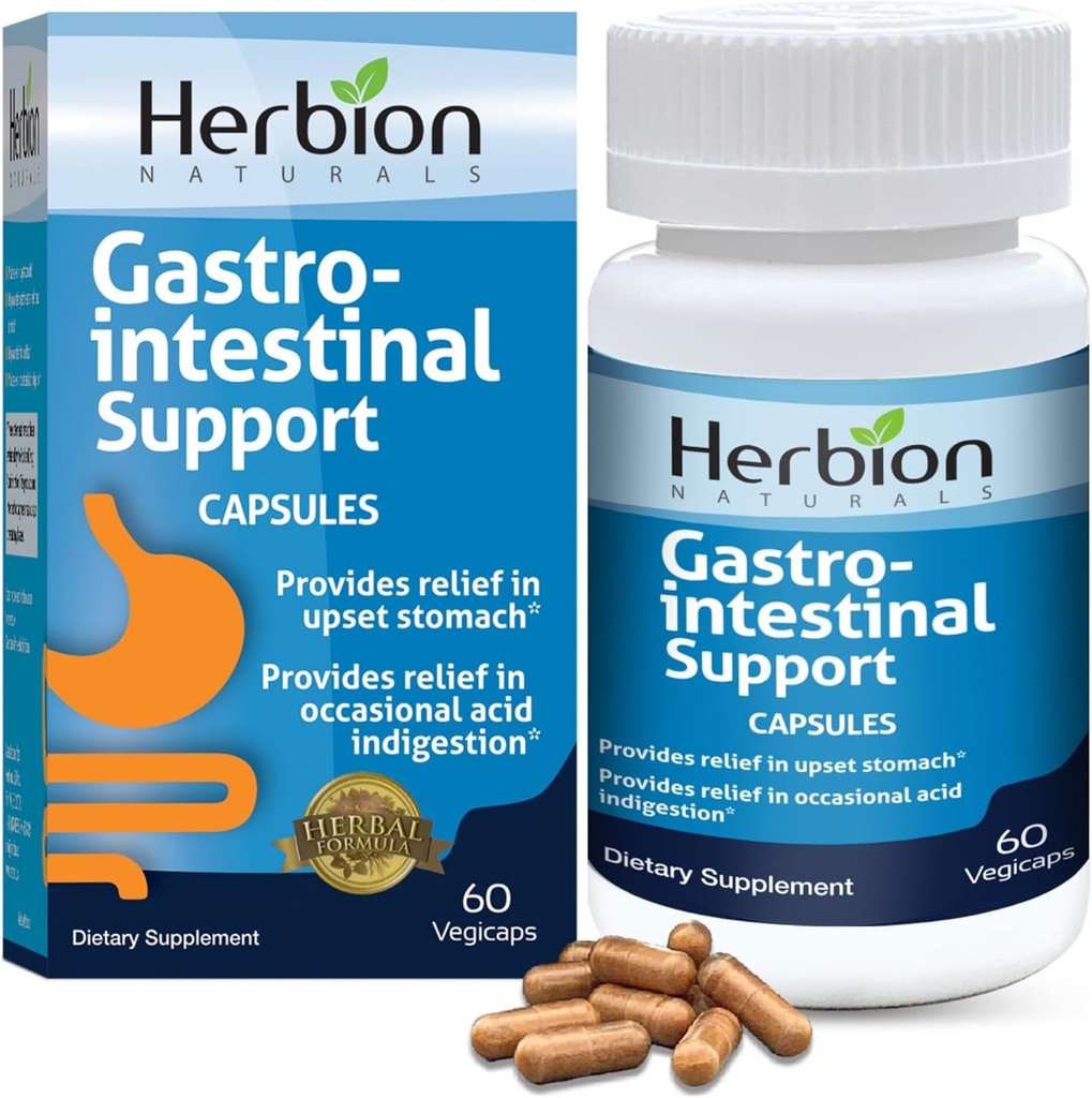 Herbal Blend for Upset Stomach Relief, Gastrointestinal Health and Function, Occational Accid Interactable, Healthy Flora, 60 Count, Pack of 1