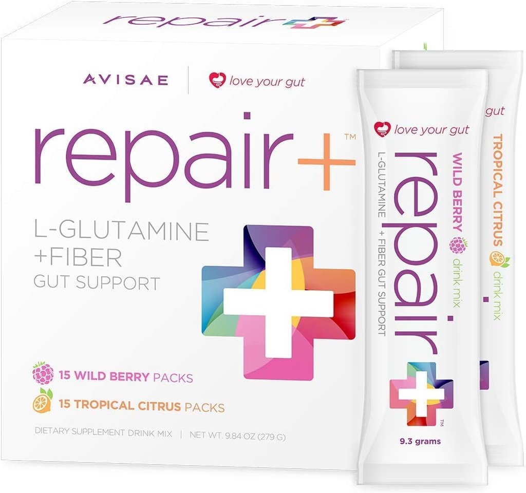 Repair + l- glutamine + Fiber _ 30 Stick Packs _ Love Your Gut! Avisae OptimALL Perbaikan Nutrition + l-glutamine + Fiber Drink
