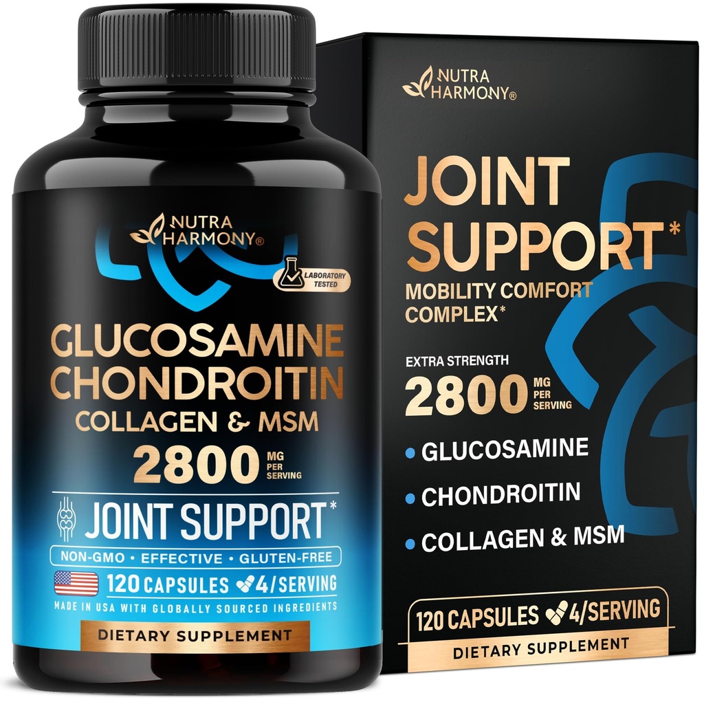 Glucosamin Chondroitin MSM Collagen 124; FSA HSA Eligity 124; Joint Support 2800 mg 124; Made in USA 124; FSA Apcated Items 12.4; Flexibility Nuterial Vitamins 124; For Men & Women, 120 Capsules