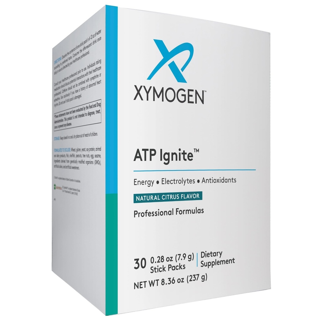 XYMOGEN ATP Ignite Revitalisasi Powder Energi - Mendukung penempatan Electrolite + ATP Biosintesis dengan Antioksidan, Aminos, Vitamins, Electrolite + 95mg Caffeine (30 Paket Stick Citrus)