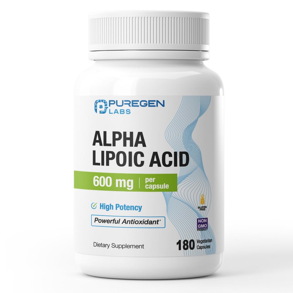 Purregen Labs Alpha Lipoic Acid 600mg [High Potency] 180 Potitas - Antioksidant Dukung 124; Tidak ada Harmful Addolicity 124; Non-GMO, NO Gluten and Dairy, 600 mg per Veghie Capsule - Dibuat di Amerika Serikat