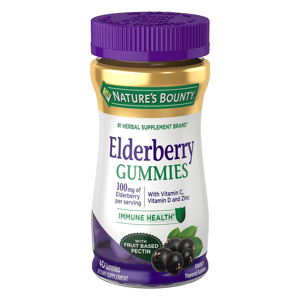 Nature 's Bounty Elderberry Gummies, Imune Dukungan, Berisi Vitamin A, C, D, E dan Zinc, 40 Gummi