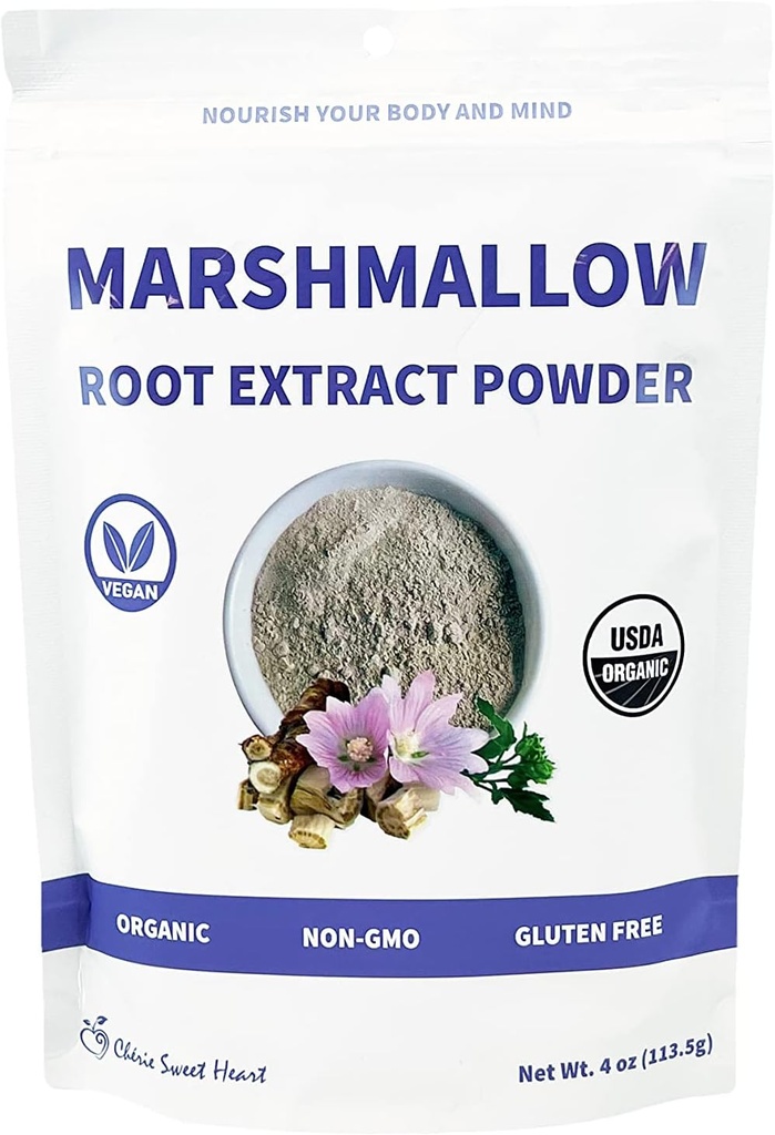 Chérie Sweet Heart USDA Organic Marshmallow Root Powder, Filler Free, Tradisional Digunakan, Tidak ada GMO, Vegan Friendly, 4 Ounces