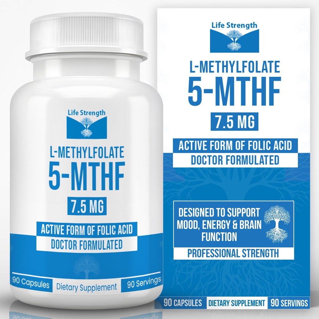L-Methylfolat 7.5 MG, Optimined & MOactive Methyl Folate, 5-MTHF Suplemen Mood dan Imune, Suplemen Diet Natural for Energy, Non-GMO & Glten- Free, 90 Capsules