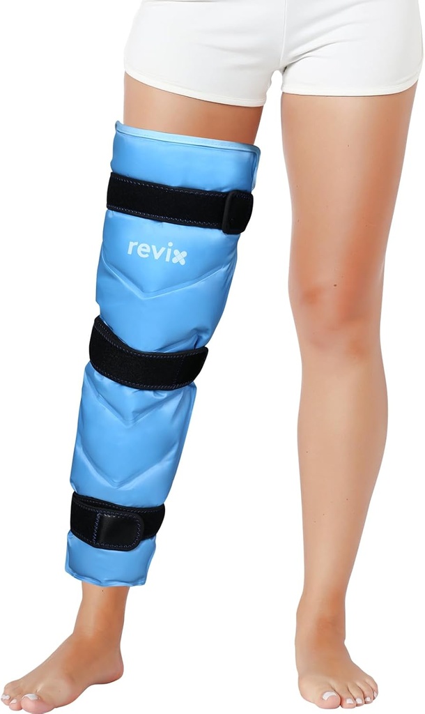 REVIX Full Leg Ice Pack Close Around Entire Leg, Reconable Gel Cold Crap for Hip, Thigh and Knee, Soft Cold Compress Ice Pack Tidur dengan 3 Straps