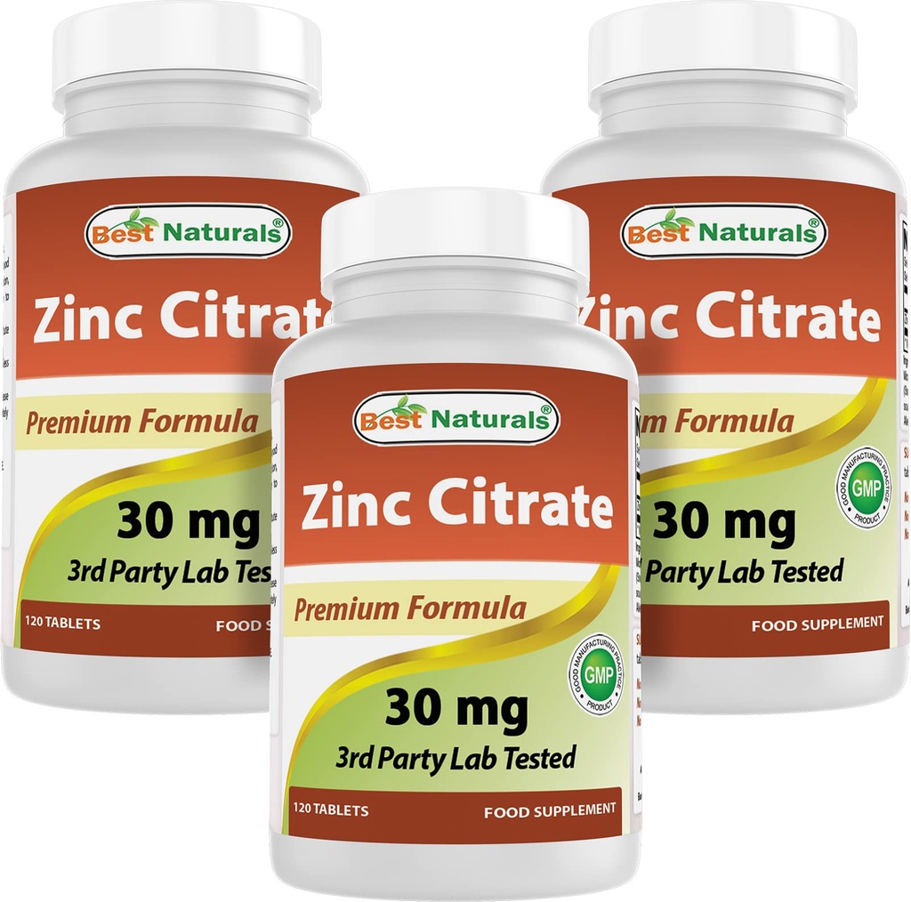 Suplemen Zinc 30mg terbaik (sebagai Citrat Zinc) - zinc Vitamin untuk Dukungan Orang Dewasa - 120 Tablet (120 Cacah (Paket 3))