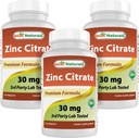 Suplemen Zinc 30mg terbaik (sebagai Citrat Zinc) - zinc Vitamin untuk Dukungan Orang Dewasa - 120 Tablet (120 Cacah (Paket 3))