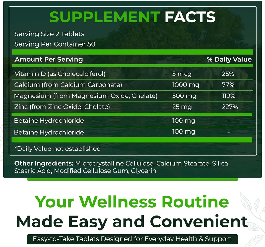 Natural Nutra 500 Count, Kalsium Magnesium Zinc Suplement dengan Vitamin D3 untuk Kekuatan Tulang, Membantu Mendesain Pembuangan, Kesehatan Gluten Bebas dan Sugar- Bebas, EscalyMineral Komplex