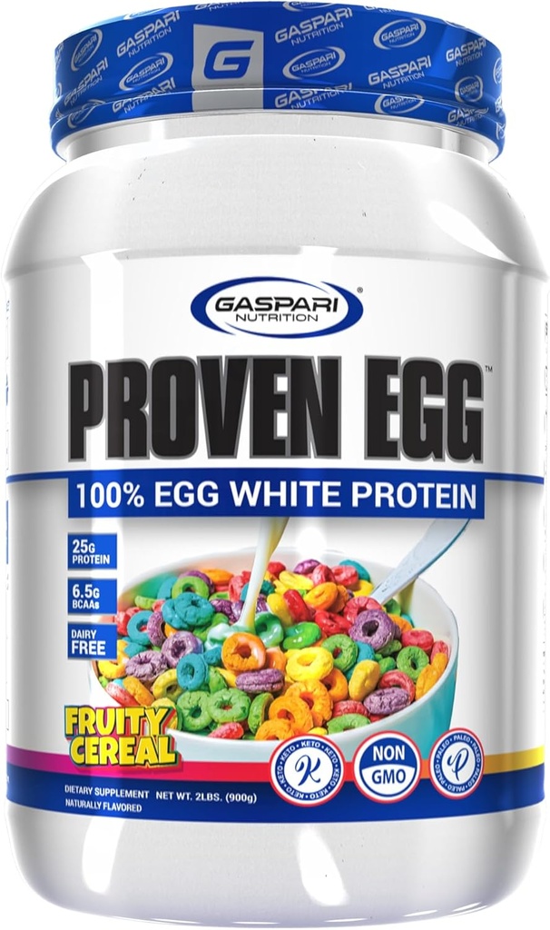 Mustroi Nutrition Proven Egg, Fruity Cereal, 100% Egg White Protein, 25g Protein, Keto Friendly, Dairy dan Laktosa Free, Soy Free (2 lbs, Fruity Cereal)