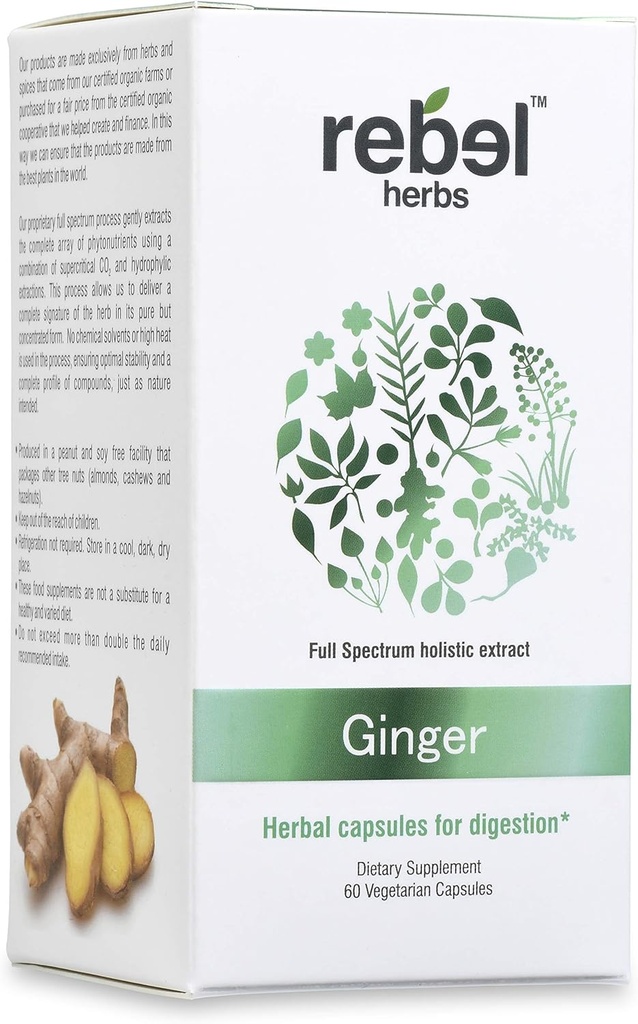 Rebel Herbs Ginger Capsules Powerful Dual Extract, Non- GMO, Gluten Free, Ginger Root (Rhizome) Ekstrak
