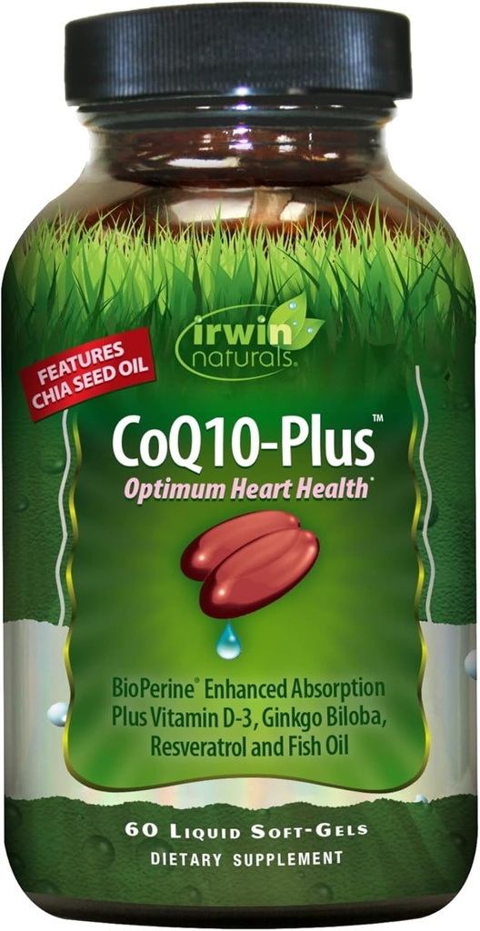 Irwin Compals CoQ10Plus Optimum Heart Health, Enhanced Absorpsi dengan Chia Seed Oil, 60 Liquid Soft- Gels