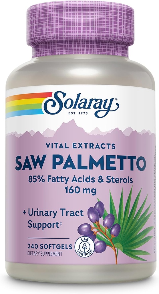 SOLARAY saw Palmetto Extract - Prostate Health and Urinary Trakte Dukungan - 136 mg Fatty Acids dan Spols - Lab Verifikasi, 60- Day Money-Back Affitatee (240 Pelayan, 240 Softgels)