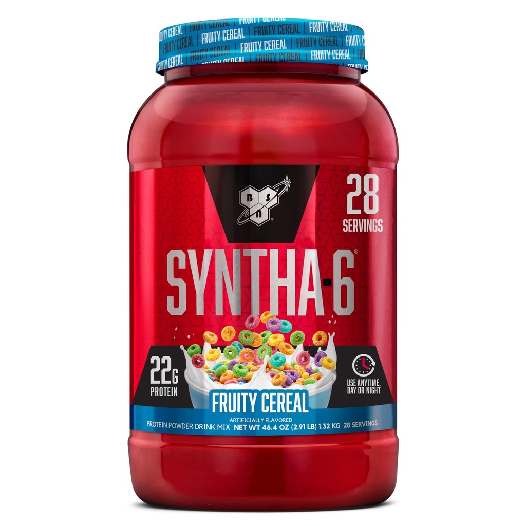 BSN SYNTHA-6 Premium Protein Powder dengan 6g dari Fiber, Whey Protein, Mivalage Casein, Milk Protein Isolate Blend, 5g Fat, Fruity Cereal, 28 Sereal (Packaging May Wary)