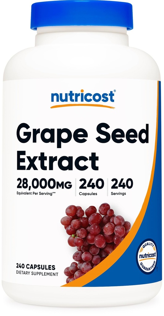 Nutricost Grape Seed Extract 28000mg, 240 Capsule - Non- GMO, Gluten Free, Vegetarian Friendly