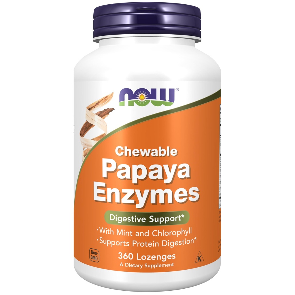 Papaya Enzyme Now Foods Suplemen, Papaya Enzyme with Mint and Chlorophyll, Digetical Support *, 360 Chewable Lozenges
