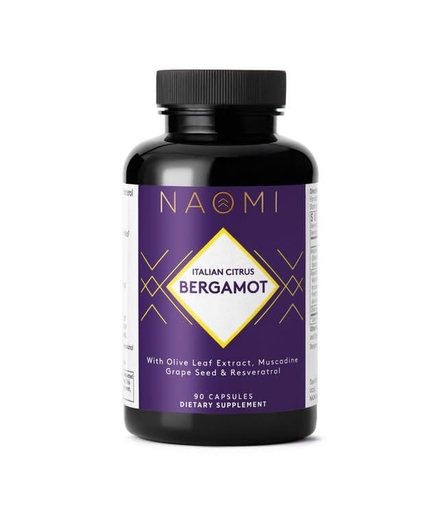 NAOMI Italian Citrus Bergamot 500mg + Resveratrol, Award- Winning Cardiologist Dvlpd, Pasokan Fungsi Cholesterol & Heally Cellular, 7 Key Polyphenol, Resveratrol & Olive Leaf, Tambahan 90- Day