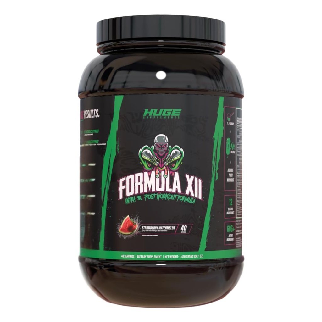 Formula XII Intra Workout Carbs & Post Workout Powder, Rapyly Absorbed, Boost Exercise Performance, Power, Endurance & Hydration, 12 Science- Backed Ingredies (Strawberry Watermelon)